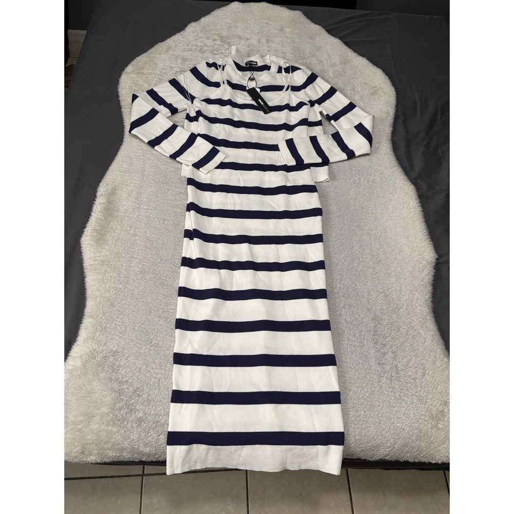 New‎ Fashion Nova Christiana Striped Sweater Large 2 Piece Dress Set